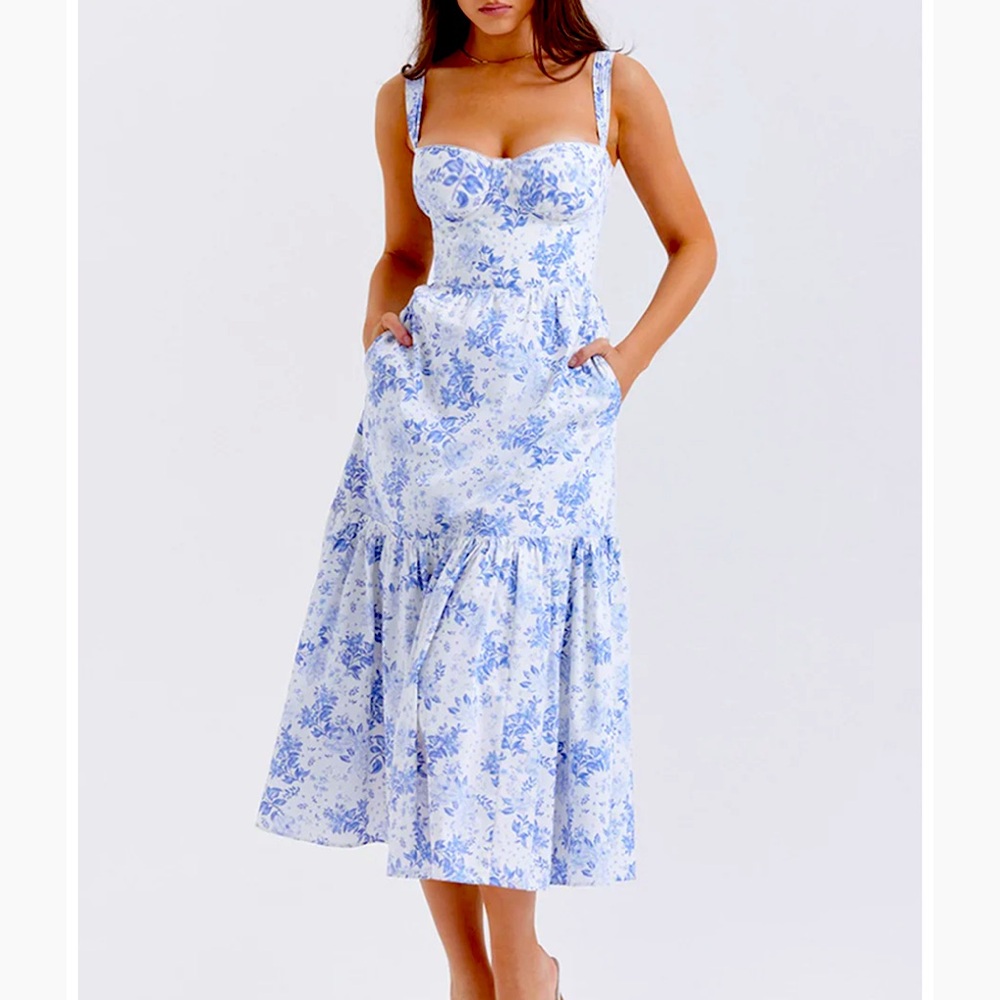 NWT Forget Me Not Floral Pockets Zippered Long cottage-core maxi Dress